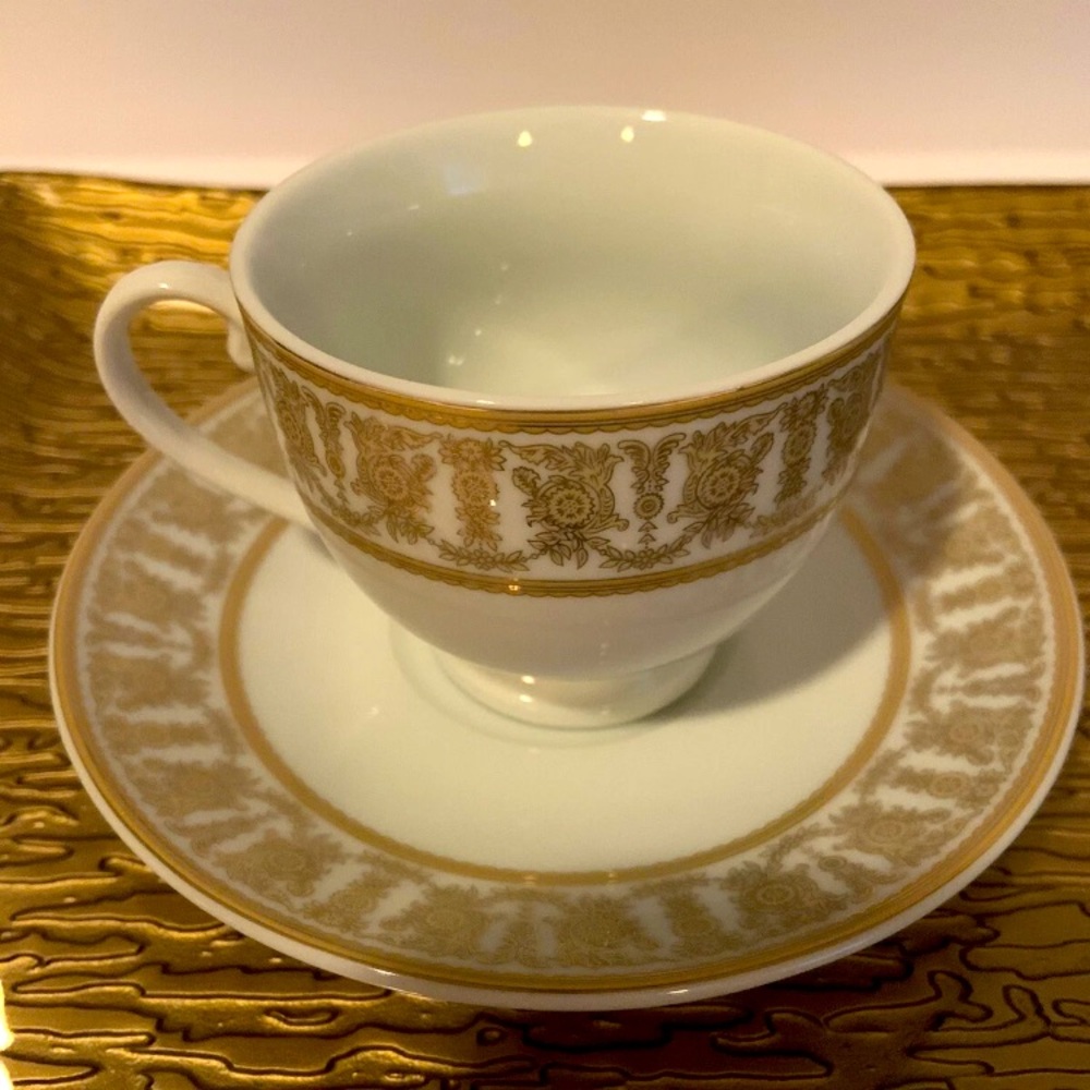 Savoy Home Gold and White Tea Cup and Saucer